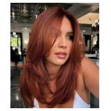 vedar Auburn Red Wigs with Bangs, Copper Red Wigs for Women, Shoulder Length Synthetic Hair Red Full Wig, Middle Length Straight Hair Wig, 20 inch VEDAR-235