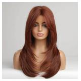 vedar Auburn Red Wigs with Bangs, Copper Red Wigs for Women, Shoulder Length Synthetic Hair Red Full Wig, Middle Length Straight Hair Wig, 20 inch VEDAR-235