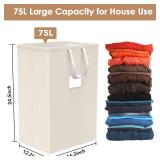 75L Large Laundry Hamper with Handles, Dirty Clothes Hamper for Bedroom Waterproof, Freestanding Tall Laundry Basket Waterproof, Hamper for Bedroom, Bathroom, Dorm, Toys Storage(Ivoryï¼