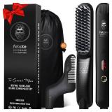FEBOTE Heated Ionic Hair Straightening Brush for Men - 5 Temperature Settings, Anti-Scald, Beard Shaper & Travel Bag