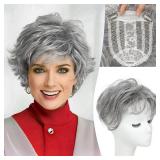 Grey Hair Topper for Women with Thinning Hair Short Pixie Cut Toppers Hair Pieces for Women Hair Topper for a Voluminous, Trendy Style - Perfect for Thin or Fine Hair Add Volume & Style with Seamless