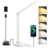Dott Arts LED Desk Lamp with USB Ports, Touch Control, 5 Color Modes, 3 Brightness Levels, Foldable Design, White