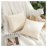 MIULEE Pack of 2 Velvet Pillow Covers Decorative Square Pillowcase Soft Solid Christmas Cushion Case for Spring Couch Sofa Bedroom Car 12x12 Inch Cream White