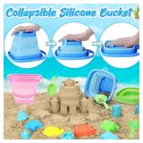 RACPNEL Collapsible Foldable Beach Buckets and Shovels Set - Kids Beach Toys with Mesh Bag & Sand Molds, Silicone Pails for Travel