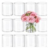 TBWIND 12pcs Small Glass Cylinder Vases for Centerpieces, 4 Inch Clear Flowers Vase for Wedding Decorations, Glass Hurricane Candle Holder for Home Decor Table Centerpiece