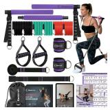 Portable Home Gym, Pilates bar& Resistance Band bar Combo Set with Handles. Versatile Fitness Equipment for Total Body Workouts - Comes with Workout Posters and Videos