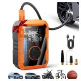 Lazyshine Portable Air Pump for Car Tires, 150 PSI Tire Inflator Cordless with LED Light, Rechargeable Auto Shut-off Air Compressor 2X Fast Inflation Tire Pumps for Car Bike Motorcycle Ball
