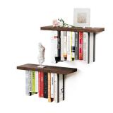 BUTUNITA Floating Bookshelves for Wall, Rustic Wood Hanging Wall Bookshelf, Upside Down Book Shelf and Wall Mounted Bookshelves for Home Decor in Bedroom, Living Room, Carbonized, 2 Pack - Retail: $27