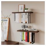 BUTUNITA Floating Bookshelves for Wall, Rustic Wood Hanging Wall Bookshelf, Upside Down Book Shelf and Wall Mounted Bookshelves for Home Decor in Bedroom, Living Room, Carbonized, 2 Pack - Retail: $27