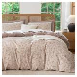 TISPLR Queen Size Comforter Set Floral Soft 3 Pieces Chic Crinkle Gauze Fabric Garden Style Vintage Floral Print Botanical Comforter for All Seasons Luxury Warmth Comfy Breathable with 2 Pillowcases -