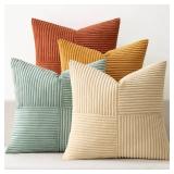 MIULEE Teal Orange Decorative Throw Pillow Covers 18x18 Inch Set of 4 Boho Corduroy Striped Cushion Cases Modern Farmhouse Patchwork Pillow Cases for Couch Sofa Bedroom Fall Home Decor - Retail: $18