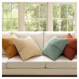 MIULEE Teal Orange Decorative Throw Pillow Covers 18x18 Inch Set of 4 Boho Corduroy Striped Cushion Cases Modern Farmhouse Patchwork Pillow Cases for Couch Sofa Bedroom Fall Home Decor - Retail: $18