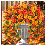 Ivydale 2 PCS Artificial Hanging Flowers Fake Plants Outdoor,Silk Morning Glory Faux Flowers with Eucalyptus Leaves,UV Resistant Realistic Hanging Plants for Home Garden Decor (Yellow+Orange) - Retail