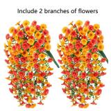 Ivydale 2 PCS Artificial Hanging Flowers Fake Plants Outdoor,Silk Morning Glory Faux Flowers with Eucalyptus Leaves,UV Resistant Realistic Hanging Plants for Home Garden Decor (Yellow+Orange) - Retail