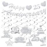 25th Wedding Anniversary Decorations Silver Happy 25th Anniversary Banner and Hanging Swirls for Silver Wedding Party Decorations - Retail: $13