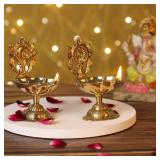4our Faith Brass Shankh and Chakra Diya for Puja Aarti Shankha Chakra Villaku for Traditional Indian Festive Diwali Pooja Dia Home Temple Decoration Oil Wick Lamp Virgin Brass Metal  Pack of 2 (M) -
