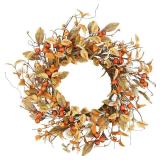 YNYLCHMX 18\ Fall Wreaths for Front Door, Artificial Autumn Wreath, Fall Door Wreath with Eucalyptus Leaves and Berries for Home Porch Window Wall Farmhouse Decor, Indoor Outdoor, Holiday Decor - Reta