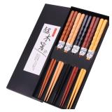 GLAMFIELDS Reusable Chopsticks Japanese Natural Wooden 5 Pairs Classic Style Lightweight Hand-Carved Safe Chop Sticks 8.8 Inch22.5cm Gift Set - Retail: $8