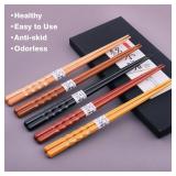 GLAMFIELDS Reusable Chopsticks Japanese Natural Wooden 5 Pairs Classic Style Lightweight Hand-Carved Safe Chop Sticks 8.8 Inch22.5cm Gift Set - Retail: $8