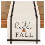 Artoid Mode Hello Fall Pumpkin Table Runner, Seasonal Harvest Vintage Thanksgiving Kitchen Dining Table Decoration for Indoor Outdoor Home Party Decor 13 x 72 Inch - Retail: $10