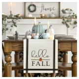 Artoid Mode Hello Fall Pumpkin Table Runner, Seasonal Harvest Vintage Thanksgiving Kitchen Dining Table Decoration for Indoor Outdoor Home Party Decor 13 x 72 Inch - Retail: $10