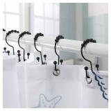 Shower Curtain Hooks, Goowin Shower Curtain Rings, Stainless Steel Black Shower Curtain Hooks, Shower Curtain Rings Rust Proof, Free Sliding Double Shower Hooks for Shower Curtain and Liners (Black) -
