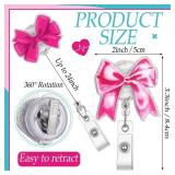 XunYee 8 Pack Pink Bow Badge Reels Retractable ID Name Nursing Medical Reels Badge Holder Christmas Stocking Gift for Nursing Student, ID Card Office Nurses Student, Teacher, Medical Worker - Retail: 