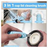 TQRR SharkBrush-3 in 1 Cup Lid Gap Cleaning Brush Set, 3Pcs Bottle Gap Cleaner Brush, Silicone Cup Lid Brush, Multifunctional Bottle Brush, Cleaning Tools for Home Kitchen Office (Blue) (3, Blue) - Re