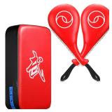 Poen 3 Pcs Taekwondo Kick Pads Muay Thai MMA Karate Sparring Gear Martial Arts Kickboxing Training Pads Punching Striking Target Equipment PU Leather Paddles Strike Curved Kick Shield(Red) - Retail: $