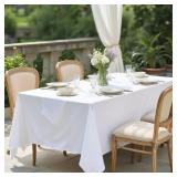 sancua Rectangle Tablecloth - 60 x 84 Inch - Stain and Wrinkle Resistant Washable Polyester Table Cloth, Decorative Fabric Table Cover for Dining Tables, Buffet Parties and Camping, White - Retail: $1