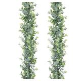 DearHouse Faux Eucalyptus Garland Plant, 2 Pack Artificial Vines Hanging Eucalyptus Leaves Greenery Garland for Wedding Backdrop Arch Wall Decor, 6 Feetpcs UV Protected Indoor Outdoor - Retail: $17