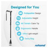 REHAND Walking Cane - Foldable, Adjustable, Collapsible Walking Canes for Men and Women, Heavy Duty All Terrain Tip, with Travel Bag | Walking Sticks for Seniors and Adults (Natural Black) - Retail: $