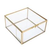 HighFree Vintage Glass Box with Lid - Clear Jewelry Glass Display Box Keepsake Box - Home Decor Decorative Box for Trinket Rings Bracelet (Gold, Small) - Retail: $23
