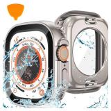 Goton 2 in 1 Waterproof Case for Apple Watch Ultra 321 Screen Protector 49mm, 360 Protective Glass Face Cover Hard PC Bumper + Back Frame for iWatch Ultra Accessories 49 mm, Clear - Retail: $13