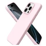 ORNARTO Compatible with iPhone 16 Pro Case 6.3\, Slim Liquid Silicone 3 Layers Soft Gel Rubber Shockproof Protective Case with Anti-Scratch Microfiber Lining-Chalk Pink - Retail: $10in