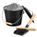 FEED GARDEN Mini Ash Bucket with Lid,Shovel,Broom and Screwdriver, 1.3 Gallon Fireplace Metal Bucket,Pellet Charcoal Bucket Ash Can for Fireplace Fire Pits,Hearth,Wood Stoves,Indoor Outdoor?Black - Re
