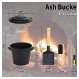 FEED GARDEN Mini Ash Bucket with Lid,Shovel,Broom and Screwdriver, 1.3 Gallon Fireplace Metal Bucket,Pellet Charcoal Bucket Ash Can for Fireplace Fire Pits,Hearth,Wood Stoves,Indoor Outdoor?Black - Re