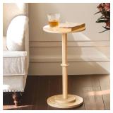 MaxSmeo Drink Table, Small Side Table for Small Spaces, Modern Round End Table with Fluted Wood Leg, Natural - Retail: $40