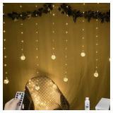 YOLIGHT Wishing Ball Curtain Lights 200 LED Window Curtain String Lights with Remote, USB Battery Powered Twinkle Globe Fairy Lights for Wedding Party Bedroom Christmas Decoration (Warm White) - Retai