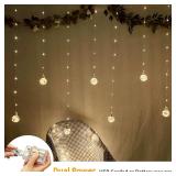 YOLIGHT Wishing Ball Curtain Lights 200 LED Window Curtain String Lights with Remote, USB Battery Powered Twinkle Globe Fairy Lights for Wedding Party Bedroom Christmas Decoration (Warm White) - Retai