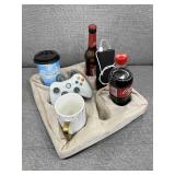 Couch and Bed Cup Holder Pillow, Sofa Refreshment Tray for DrinksRemote ControlSnacks Holder (Beige) - Retail: $25