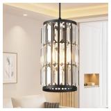 Biewalk Black Pendant Light Fixtures Modern Black Pendant Lighting Crystal Chandeliers Adjustable Pendant Light Fixture for Kitchen Island Dinning Room Corridor Bedroom