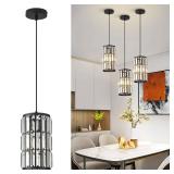 Biewalk Black Pendant Light Fixtures Modern Black Pendant Lighting Crystal Chandeliers Adjustable Pendant Light Fixture for Kitchen Island Dinning Room Corridor Bedroom