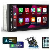 Leadfan Double Din Car Stereo Radio Support Apple CarplayandAndroid Auto, 7inch HD Touchscreen Double Din Radio with Bluetooth, Car Audio Receivers, Camera, MirrorLink, FM Radio, 2 USBTFAUXSubwoofer -