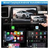 Leadfan Double Din Car Stereo Radio Support Apple CarplayandAndroid Auto, 7inch HD Touchscreen Double Din Radio with Bluetooth, Car Audio Receivers, Camera, MirrorLink, FM Radio, 2 USBTFAUXSubwoofer -