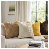 decorUhome Throw Pillow Covers 18x18 Inch Set of 2, Soft Plush Decorative Faux Fur Light Brown Solid Couch Pillow Covers, Accent Farmhouse Neutral Square Euro Pillow Cases for Sofa Bed Living Room - R