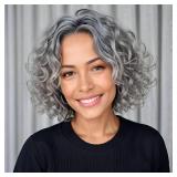 HANASCC 12\ Glueless Wavy Bob Wigs Salt and Pepper Human Hair Wigs Pre Plucked Short Grey Bob Wig Water Wave Lace Front Wig Pre Cut 5x5 Closure HD Gray Human Hair Wig for Women - Retail: $884in