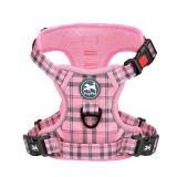 PoyPet No Pull Dog Harness, Reflective Adjustable No Choke Pet Vest with Front and Back 2 Leash Attachments, Soft Control Training Handle for Large Dogs(Checkered Pink,L) - Retail: $22