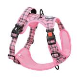 PoyPet No Pull Dog Harness, Reflective Adjustable No Choke Pet Vest with Front and Back 2 Leash Attachments, Soft Control Training Handle for Large Dogs(Checkered Pink,L) - Retail: $22
