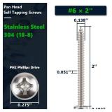 #6 x 2 (100 Pack) Stainless Steel Phillips Pan Head Wood Screws, Stainless Steel 304 (18-8), Pan Head Sheet Metal Screws Self Tapping for Wood - Retail: $10
